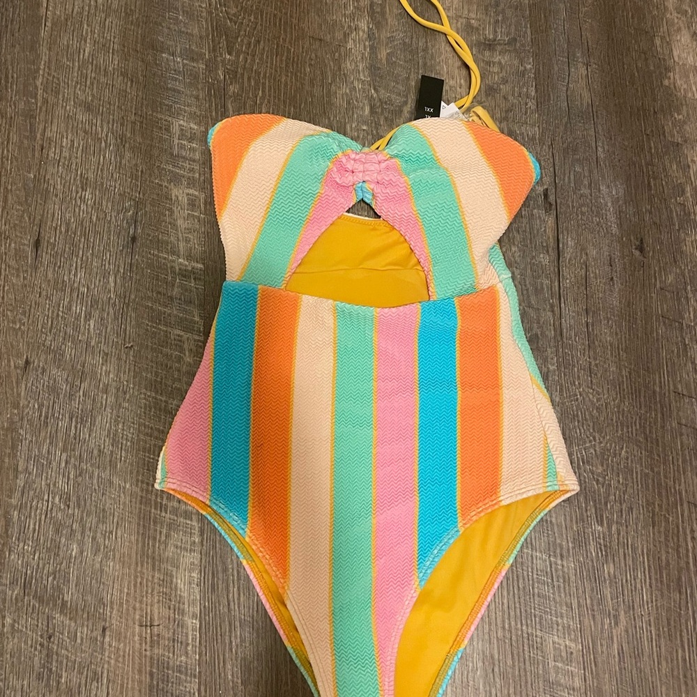 O'Neill Mayan Stripe Sayulita Pink and Orange One Piece Swimsuit with high cut